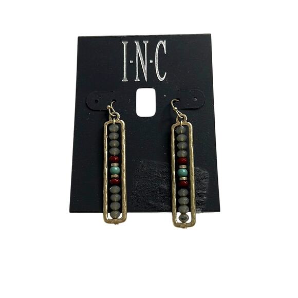 INC International Concepts Gold Pendant Dangle Earrings w/ Colorful Beads, NWT! - Picture 1 of 3